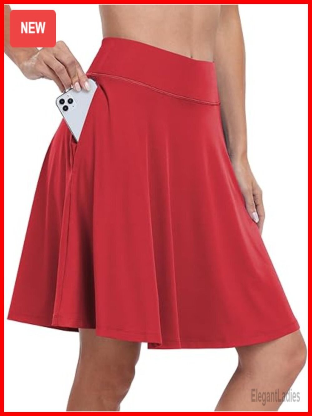 Knee Length Skorts with Pockets High Waisted Golf Tennis Skirt Built-in Shorts